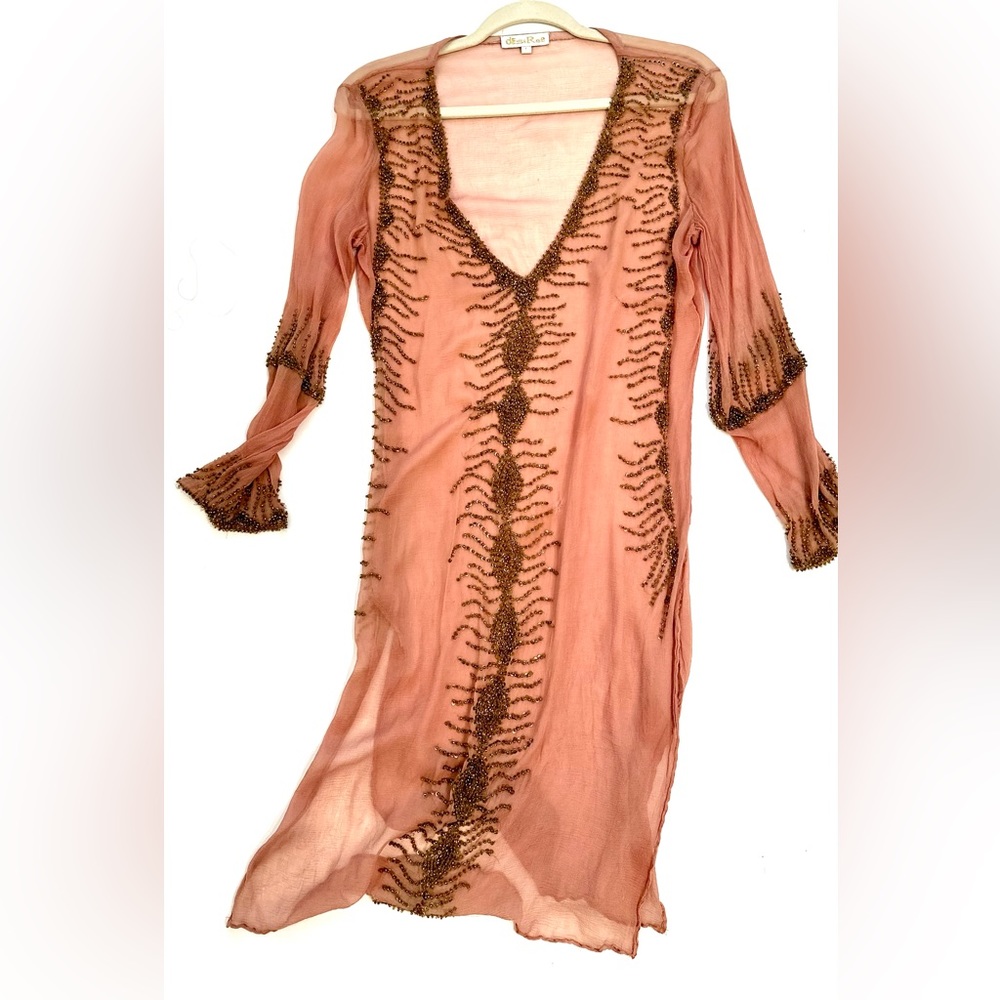 Hand Beaded Beach Cover Up‎ Size Large in Pink